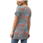 30 Flower Cashew Blue GreenWomens Summer Short Sleeve Tunic Tops Loose Fit Casual T-Shirt Button Up Blouses 30 Flower Cashew Blue GreenWomens Summer Short Sleeve Tunic Tops Loose Fit Casual T-Shirt Button Up Blouses