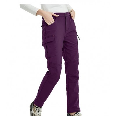 Women's Fleece Hiking Cargo Pants Outdoor Windproof Waterproof Softshell Ski Snow Pants for Winter