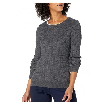 Charcoal Heather Women's Lightweight Long-Sleeve Cable Crewneck Sweater