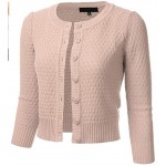 Fm3514_blush Women's Button Down 3/4 Sleeve Crew Neck Cotton Knit Cropped Cardigan Sweater (S-3X) Fm3514_blush Women's Button Down 3/4 Sleeve Crew Neck Cotton Knit Cropped Cardigan Sweater (S-3X)