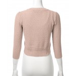 Fm3514_blush Women's Button Down 3/4 Sleeve Crew Neck Cotton Knit Cropped Cardigan Sweater (S-3X) Fm3514_blush Women's Button Down 3/4 Sleeve Crew Neck Cotton Knit Cropped Cardigan Sweater (S-3X)