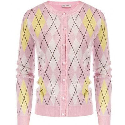 Women's Long Sleeve Button Down Crew Neck Classic Sweater Knit Cardigan
