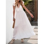 Women's V Neck Floral Lace Wedding Dress Short Sleeve Bridesmaid Evening Party Maxi Dress Women's V Neck Floral Lace Wedding Dress Short Sleeve Bridesmaid Evening Party Maxi Dress