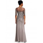 Women's 3/4 Sleeve Beaded Illusion Gown with Sweetheart Neckline