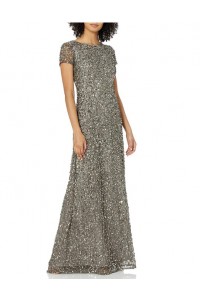 Women's Short-Sleeve All Over Sequin Gown
