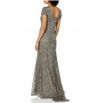 Women's Short-Sleeve All Over Sequin Gown