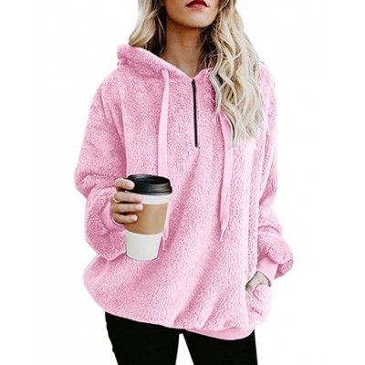 Womens Sherpa Pullover Fuzzy Fleece Sweatshirt Oversized Hoodie with Pockets