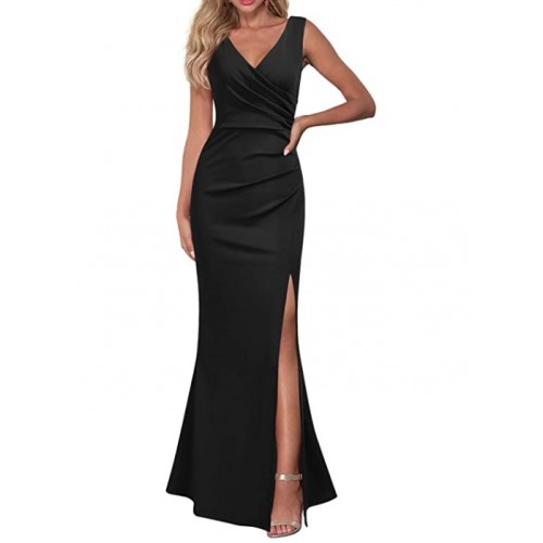 Women Sleeveless V Neck Split Evening Cocktail Long Dress Women Sleeveless V Neck Split Evening Cocktail Long Dress